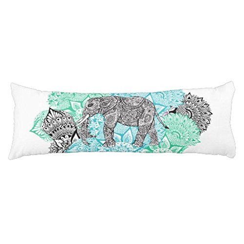 Wikiuen Boho Paisley Elephant Handdrawn Pastel Floral Body Pillow Cover 20"x54"