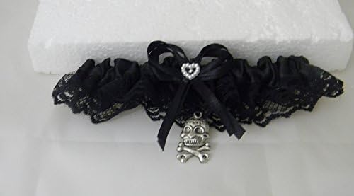 Wedding Party Fun Gothic Bridal Satin Lace Garter Black Skull & Bones