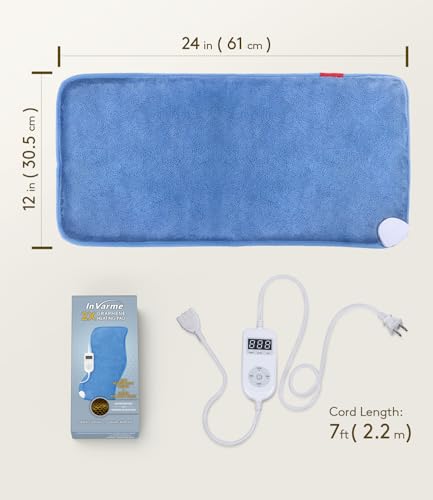 InVarme Far Infrared Heating Pads: Extra Large Electric Pad for Back - Soft and Warmth Graphene for Grandparents - Machine Washable 8 Heat Settings & 4H Auto-Off 12" x 24"