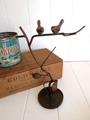 Maya- Small Jewelry Organizer Display Cast Iron with Birds on Tree Branch and Tray