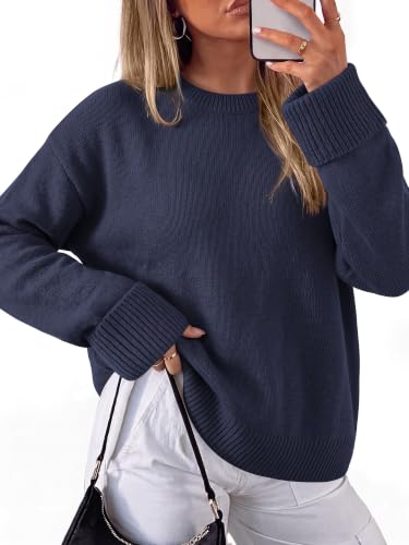 onlypuff Navy Sweaters for Women Fall Outfit Oversized Cable Knit Warm Top at Amazon