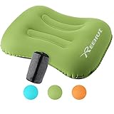 REEHUT Inflatable Camping Pillow, 80 Gram, Soft Fabric, Ergonomic Design, with Storage Bag Portable for Backpacking, Hiking, Camping, Traveling(Green)