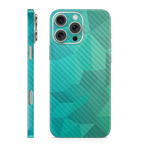 Carbon Fiber Phone Skin Compatible with Apple iPhone 16 Pro Max - Blue Green Po…