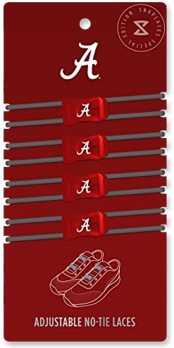 University of Alabama - Elastic No-Tie Adjustable Laces, Perfect for Fans, Kids, Adults and Athletes. One size fits all. (Crimson &amp; Gray / White Logo)