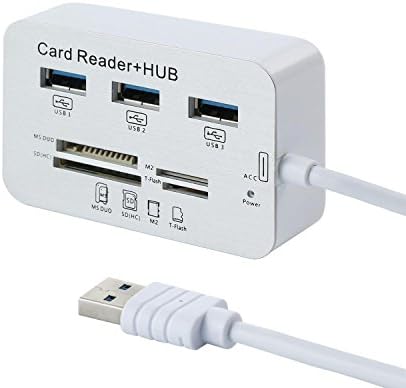 Alinshi USB3.0 Card Reader + 3 Ports Hub, Universal High Speed External Memory Card Reader - SDHC/T-Flash/MS DUO/M2 for PC Laptop Mac (7in1)