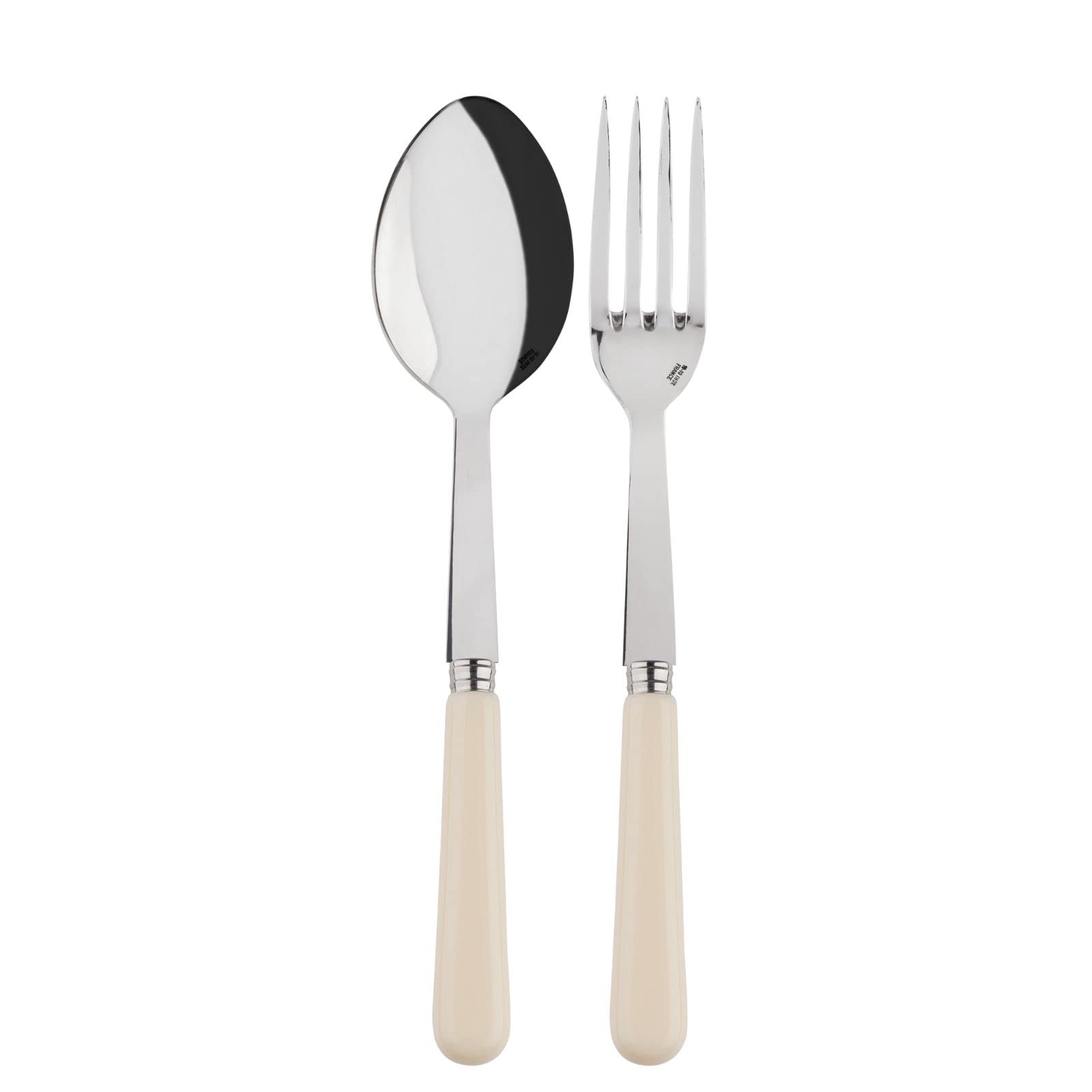 SABRE PARIS - 2-Piece Serving Set - Pop Collection - Large Fork & Large Spoon - Stainless Steel & Nylon - Dishwasher Safe - Ivory