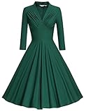 MUXXN Women's V Neck Elegant 3/4 Sleeve Vintage Bridesmaid Party Dress (M, Dark Green)