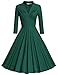 MUXXN Women's V Neck Elegant 3/4 Sleeve Vintage Bridesmaid Party Dress (M, Dark Green)