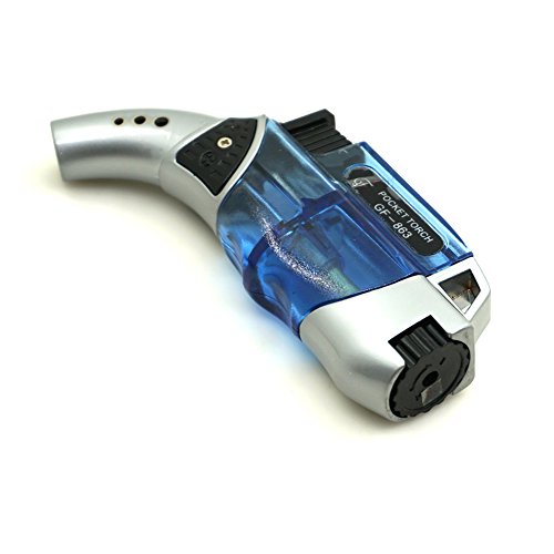 GuangFa Handheld Mini 863 Butane Torch Windproof Refillable Gas Steel Adjustable Flame 1300Â°C/2500Â°F for Kitchen Cooking Cigar Light BBQ Welding â€¦ (Blue)