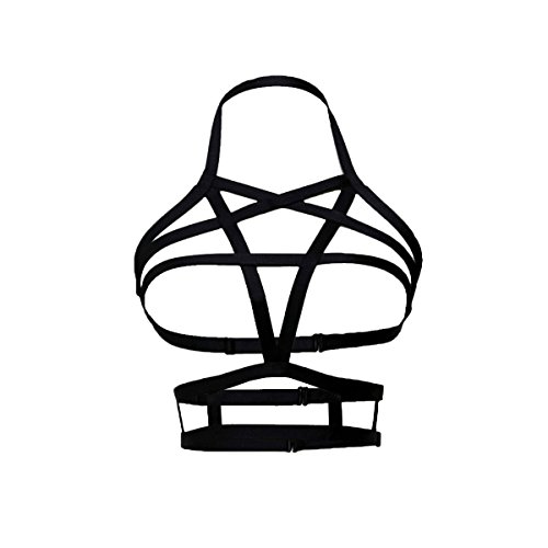 Jelinda Womens Sexy Goth Pentagram Harness Strappy Body Caged Bra (Y003) (black), One Size - Thumbnail 5