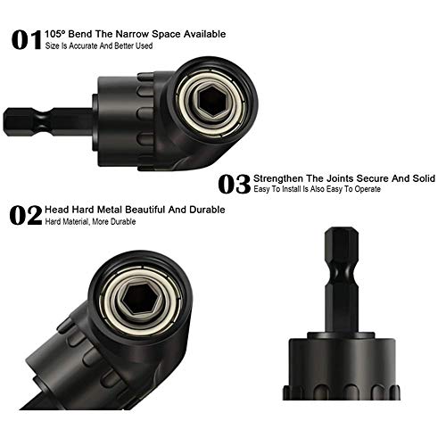 3Pcs 1/4 3/8 1/2" Universal Socket Adapter Se,105 Degree Right Angle Screwdriver set Drill Hex Bit Socket Adapter,Right Angle Drill+Impact Grade Driver Sockets Adapter Extension Set Drill Bit