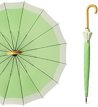 Amazon Co Jp 雨傘 レディース 長傘 おしゃれ 大きいサイズ台風や梅雨に適した16本の大きなリブが付いたロングハンドル傘 男性と女性に超防水 グリーン スポーツ アウトドア