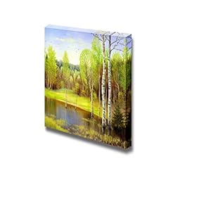 Canvas Prints Wall Art - Autumn Landscape with Trees, Oil Painting - 12" x 12"
