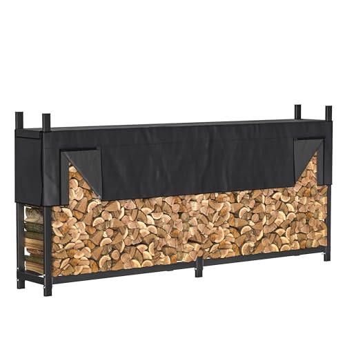 Ultrawall 8ft Heavy Duty Firewood Rack with Waterproof Cover | Freestanding Wood