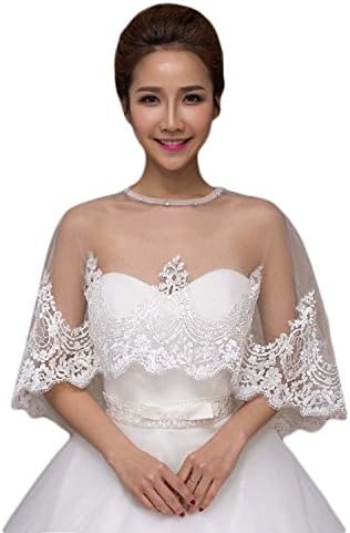 SlenyuBridal Women's 2018 New Wedding Jackets Lace Bridal Bolero Shawl with Beads