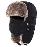 Leories Trapper Hat with Lovely Cat Embroidery Windproof Hunting Hat with Mask Warm Ear Flap Hats for Men Women Ideal for Outdoor Sports Skiing
