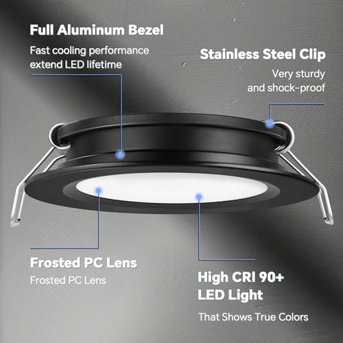 acegoo 12V LED Campervan Recessed Mount Ceiling Light, 2.5W 6 Pack CRI 93 Caravan Boat Downlight Spot Lights for Van Cabin Truck Motorhome Sailboat Under Cabinet Kitchen Bathroom, Black 3000K