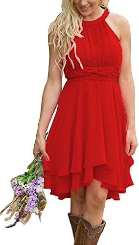 YinWen Women's Halter Chiffon Country Bridesmaid Dresses Western Wedding Guest Wears Size 16 US Red
