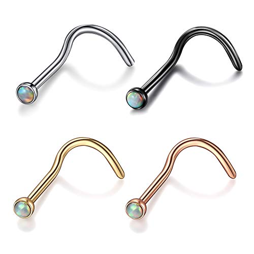 Xpircn 4PCS 20G Stainless Steel Nose Ring Studs 2mm Opal Nose Rings Screw Piercing Jewelry 4 Colors - Thumbnail 3