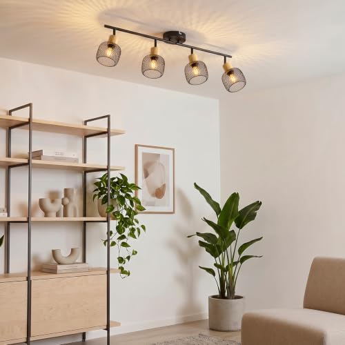 ANWIO Ceiling Lamp 4 Adjustable Bulbs E14, Kitchen Ceiling Lamp, Black Indoor LED Spotlights, Modern LED Ceiling Light for Indoors, Rotatable for Bedroom, Kitchen, Hallway, Dining Room, Without Bulb