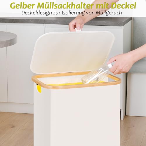 efluky Yellow Bag Stand 100 L, Bin with Lid, Bin Bag Stand for Yellow Bags, Easy Removal through Door on the Back, Container for Kitchen and Home [Without Inner Bag] - Beige