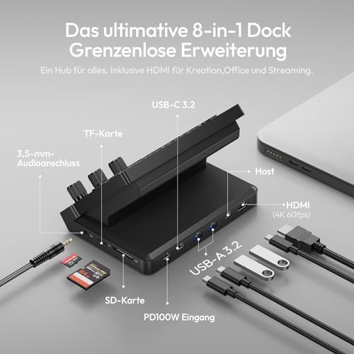 ULANZI D200X 8-in-1 Stream Controller with 3 Knobs 14 LCD Macro Keys, Stream Deck with USB-C Docking Station, 4K HDMI, Audio Port, Compatible with Mac/Windows, for OBS/Streaming/Editing/Photography