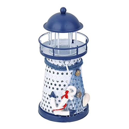 Tinksky Lighthouse Decor Natical Marine Model Tealight Holder Mediterranean Style Lighthouse Nautical Fish Net Shell Buoy Decor - Size Small (Anchor)