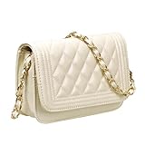 BMC Womens Cream PU Faux Leather Diamond Quilted Pattern Mini Handbag Shoulder Strap Clutch