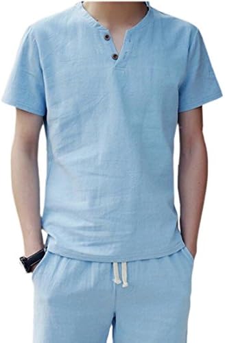 XQS Sets, Mens Casual Short Sleeve T-Shirt and Shorts 2 Piece Outfits Sky Blue XL