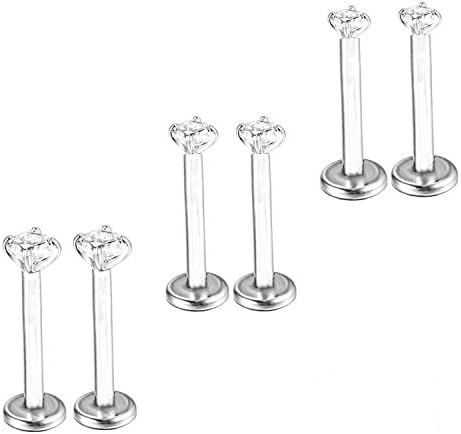 Nicever 16G Stainless Steel Cubic Zirconia Labret Lip Ring Helix Tragus Helix Stud Earrings 6 Pieces 10mm Assorted CZ Size