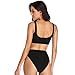 Dixperfect Two Pieces Bikini Sets Swimsuit Low Scoop Top High Waisted Cheeky Bottom (S, Black)