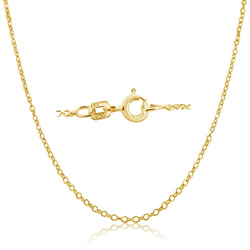18K Gold over Sterling Silver 1mm Cable Chain Necklace 14 inch