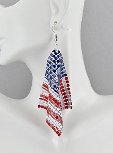 Patriotic earrings Red White Blue USA American Flag earrings 4th July metal mesh