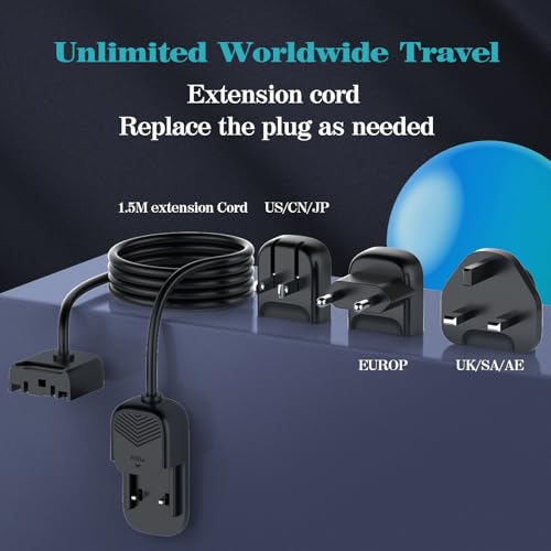 Timerial 140W GaN Fast Travel Charger Station 3 Type C & 3 USB, International Travel US/UK/EU Detachable Plugs,Charging for Laptop Tablet Smart phone,Output Power LED Display,1.5M Extension Cable