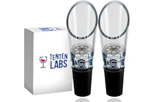 TenTen Labs Wine Aerator Pourer (2-Pack) - Premium Aerating Spout and Decanter Set - Gift Box Included - Black