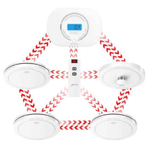 CPVAN Wireless Interlinked Smoke, Heat & Carbon Monoxide Alarm Bundle, Scotland & England Law Compliant | 10-year Battery Life, Pre-Linked Fire Detectors for home,5 Pack + 1 Remote（2nd Generation）