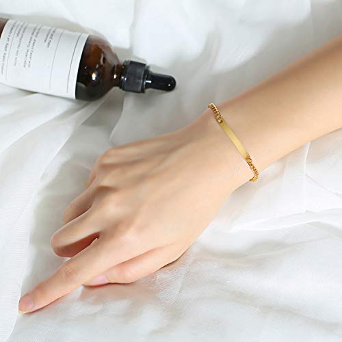 GAGAFEEL Custom Bracelet Engraved Name Date Personalized Wrist Link for Women Men Titanium Stainless Steel Cuff Couple Friends Gift (Gold-Width 4mm)