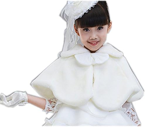 Lovage Sweet Kids Little Girls Faux Fur Shoulder Bow Collar Cape (8-12years, White)