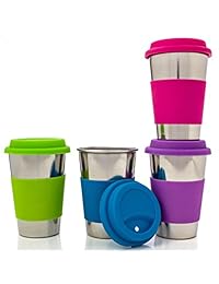 TAZAS DE ACERO INOXIDABLE con Grips y tapas   16 o