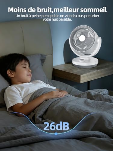 Silent Bedroom Fan, 40 W Ultra-Powerful 3D Turbo Air Circulation Fan for Living Room with 3 Speeds and 90° Adjustable Tilt, Desk Fan for Rooms of 20 m² (Rotary)