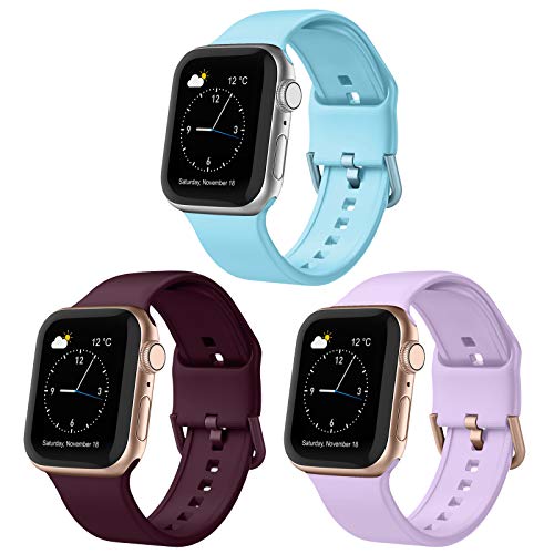 Adepoy 3 Pack Compatible with Apple Watch Bands 41mm 40mm 38mm, Soft Silicone Sport Wristbands Replacement Strap with…