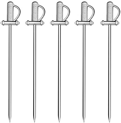BUYBUYMALL Stainless Steel Cocktail Picks Decoration Fruit Sticks (Sword Shape)