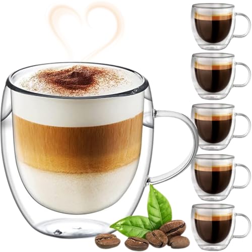 kit 6 xicara de café de vidro transparente conjunto de canecas de cha de vidro isolado de parede dupla com alça 250 ml para café expresso latte
