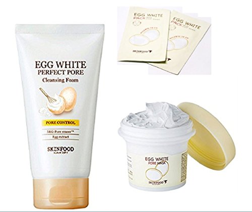 [Skinfood]Egg White Pore Mask Wash Off 125g + (NEW)Egg White Perfect Pore Cleansing Foam 150ml + Nose Pack 2pcs
