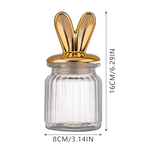 Glass Easter Candy Jars with Ceramic Bunny Ear Lids, Easter Decorations,Sealing Bunny Glass Jars Storage for Mini Eggs, Cookies, Sweets,Tray, Table Centerpiece, Kitchen, Home Spring Decor (1PC)