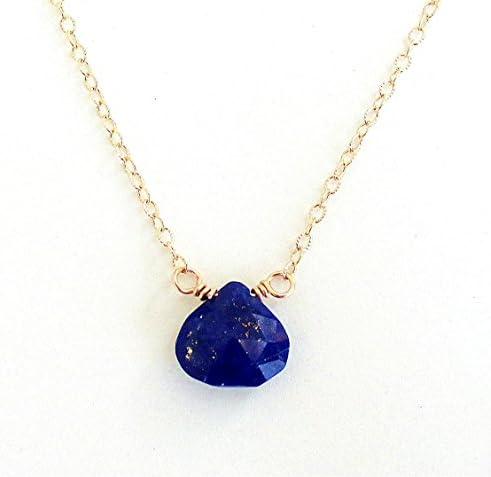 14K Gold Filled Small Blue Lapis Drop Pendant Necklace (18 Inches)