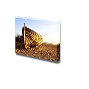 Canvas Prints Wall Art - Fisherman Barque at Sunset on Brighton Beach, UK | Modern Wall Decor/Home Decoration Stretched Gallery Canvas Wrap Giclee Print. Ready to Hang - 12" x 18"