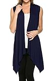 Azules Womens Solid Color Sleeveless Asymetric Hem Open Front Cardigan (X-Large, Navy)
