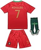 FPF 2018 Portugal Cristiano Ronaldo #7 Home Football Soccer Kids Jersey Short Socks Set Youth Sizes (Short 2018), 10-11 Years Old