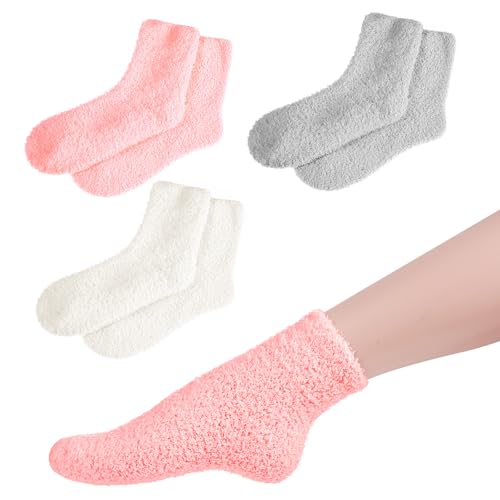 3 Pairs Gel Socks Soft and Comfortable Aloe Socks Fluffy Coral Fleece Lotion Sock Fit Moisturizing Sock for Repairing Softening Dry Cracked Heel Women Men